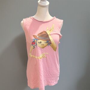 G Foot Gorillaz 2D Pink Graphic Print Unisex Sleeveless T-Shirt M